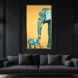 Decorative Elephant Art Canvas, Mother and Calf Wall Print, Colorful Elephant Poster, Wall Art Canvas Design, Ready to Hang Decor