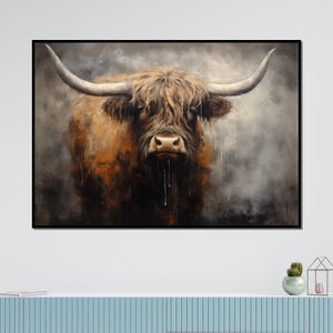 Highland Cow Canvas, Rustic Animal Art, Highland Cattle Wall Print, Farmhouse Wall Art, Canvas Design, Ready to Hang Decoration