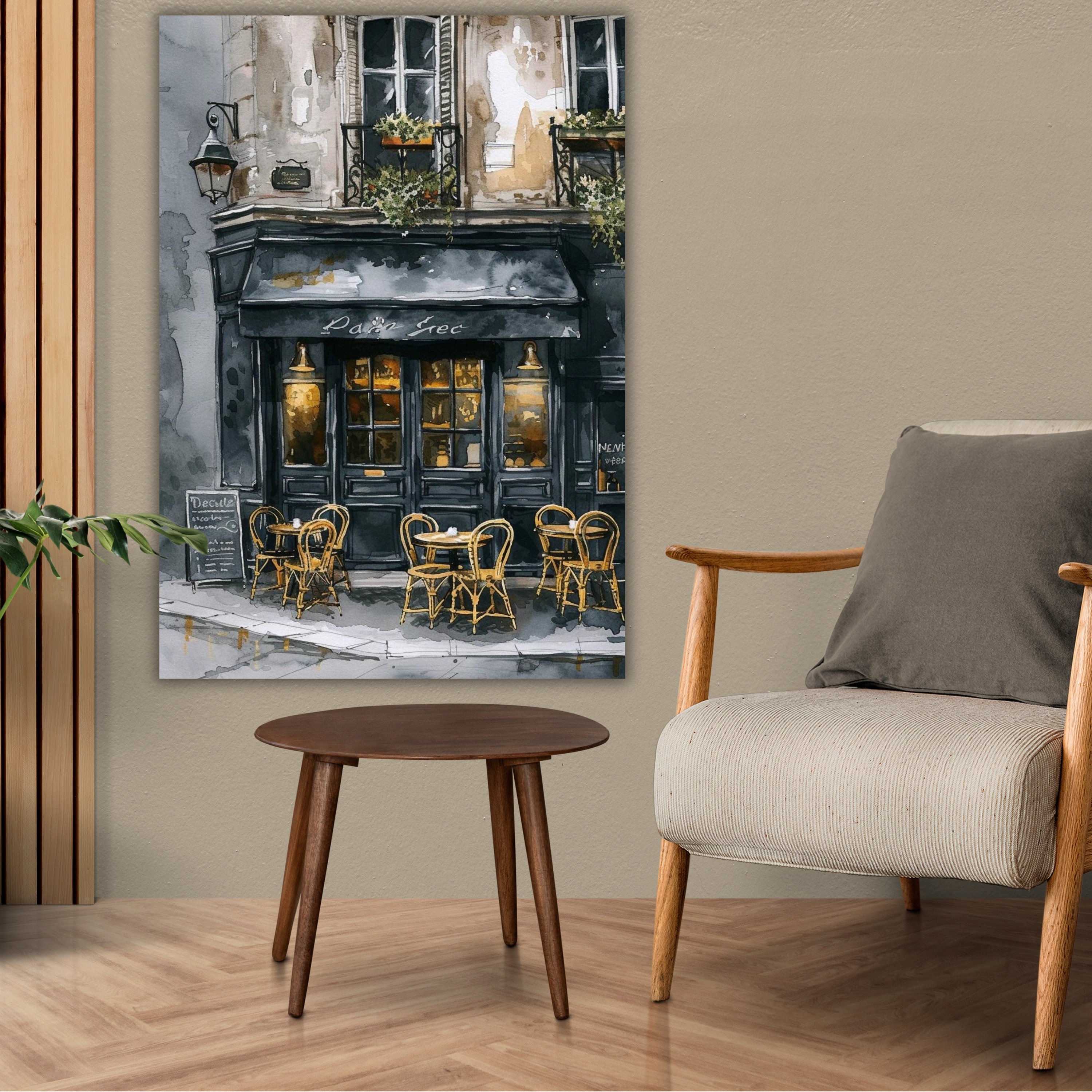 Courtyard Cafe By Surridge, M - Framed Print Wall Art - Light Brown