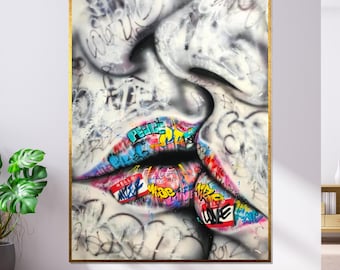 Graffiti Lips Canvas, Urban Street Art, Ready to Hang