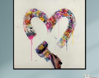 Graffiti Heart Canvas, Vibrant Street Art, Colorful Wall Art, Heart Wall Print, Modern Art Canvas, Ready to Hang Decoration