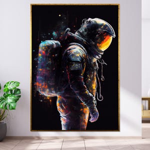 Lienzo de astronauta cósmico, arte espacial, impresión de pared de astronauta multicolor, diseño de lienzo de arte de pared, decoración espacial lista para colgar, arte de dormitorio
