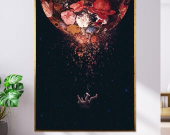 宇宙飛行士の花の夢、宇宙の花のキャンバス、宇宙アート、壁アートキャンバスデザイン、すぐに飾れる装飾