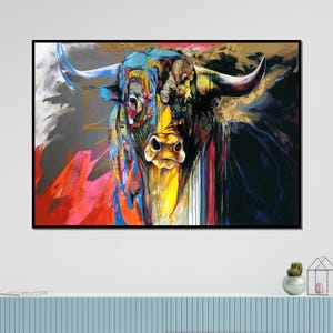 Colorful Bull Canvas, Abstract Bull Painting, Multicolor Wall Art, Bull Canvas Design, Wall Decor, Ready to Hang Canvas Art Print