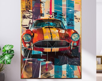 Vintage Sports Car Canvas Art, Colorful Auto Wall Decor