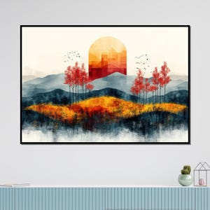 Abstract Sunset Landscape, Colorful Nature Canvas Art, Modern Mountain Wall Art, Ready to Hang Decoration, Nature Scene Canvas Print