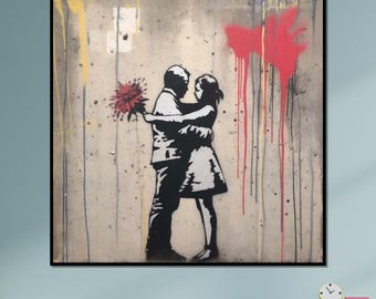 Couple Embrace Canvas, Romantic Art, Lovers Wall Art, Street Art Style, Wall Art Canvas Design, Ready To Hang Decoration