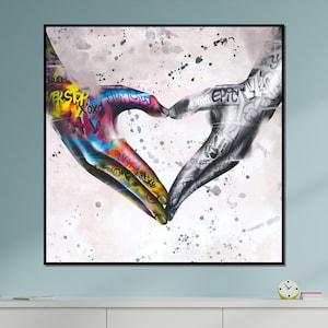 Graffiti Hand Heart Canvas, Urban Art Wall Canvas, Colorful Graffiti Poster, Wall Art Canvas Design, Ready To Hang Decoration