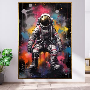Colorful Astronaut Canvas, Space Art, Galaxy Wall Print, Astronaut Poster, Wall Art Canvas Design, Ready To Hang Decoration