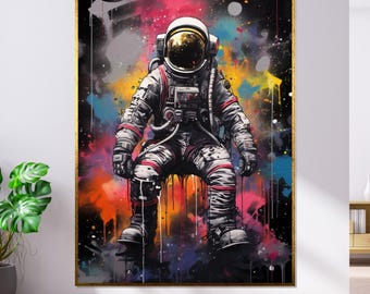 Colorful Astronaut Canvas Print, Galaxy Space Art, Ready to Hang