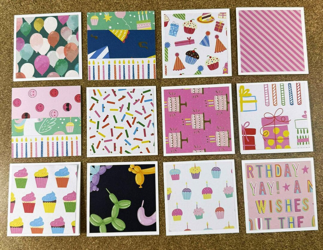 Mini Cards 3x3 Inches - Birthday Theme ,SET of 12 Note Cards+ Envelop ...