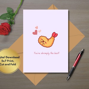 Carte de voeux amusante « You're Shrimply the best » avec enveloppe numérique imprimable/fichier simple/minimaliste pour anniversaire/Saint-Valentin