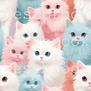 Cats Seamless Pattern Digital Print for Digital Paper and Print on Demand Clipart Wrapping Paper Pattern Kitten Seamless Kawaii