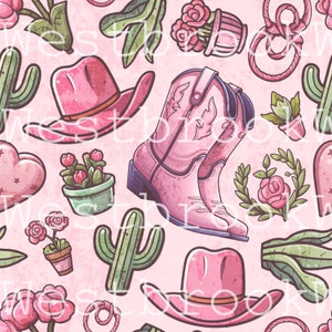 Stampa digitale modello senza cuciture cowgirl occidentale rosa per carta digitale e stampa su richiesta Clipart carta da regalo modello cowboy senza soluzione di continuità