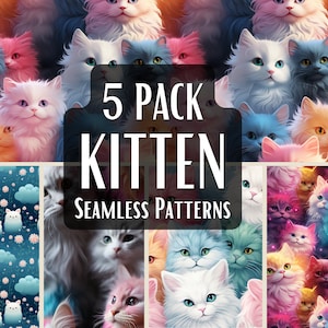 Kitten Seamless Pattern Digital Prints Sublimation Cat Digital Paper Rainbow Cat Decor Unique Gift Cat Gift Home Decor 5 PACK
