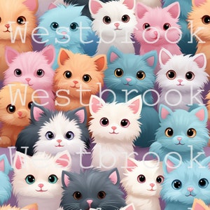 Katzen Musterdesign Digitaldruck für Digitales Papier und Print on Demand Clipart Geschenkpapier Muster Kätzchen Nahtlos Kawaii