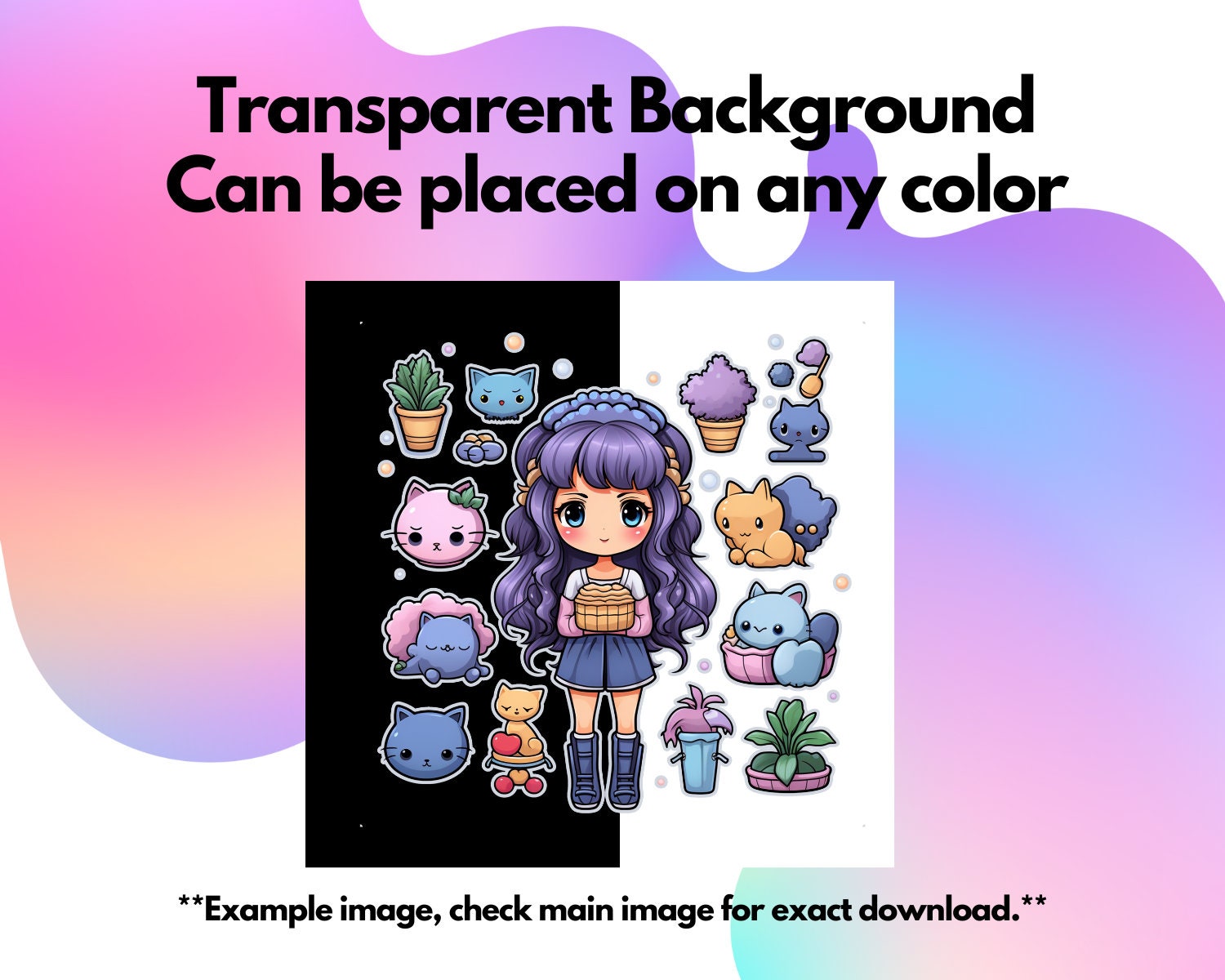 Girl Kawaii PNG Clipart Cute Anime Sticker Digital Transparent Etsy