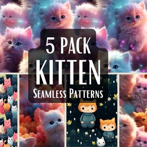 Kitten Seamless Pattern Digital Prints Sublimation Cat Digital Paper Rainbow Cat Decor Unique Gift Cat Gift Home Decor 5 PACK
