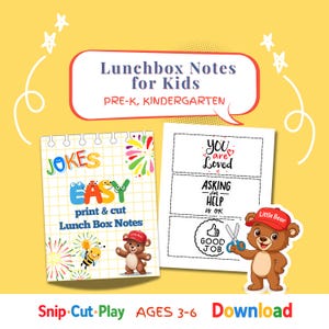 Paquete de notas imprimibles para la lonchera preescolar / 24 tarjetas con frases chistosas y de atención plena / Aprende con Little Bear