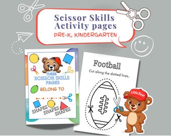 Scissor Skills Cutting Practice Printable | 26 Preschool & Kindergarten Worksheets | Fine Motor Activity Pack | Learn with Little Bear