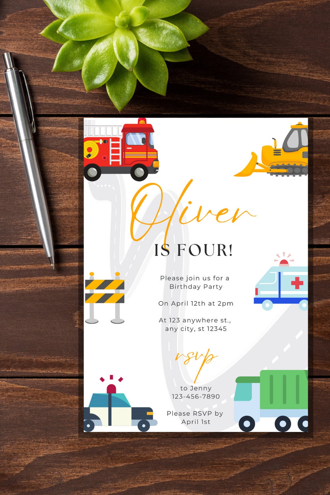 Kid's Trucks & Emergency Vehicle Birthday Invitation Etsy