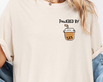 Cute Boba Shirt Comfort Colors®, Powered by Bubble Tea, Boba tea Lovers, Bubble Tea Shirt, Milk Tea Shirt