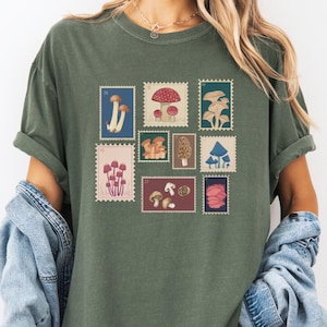 Vintage Mushroom Stamps Shirt Comfort Colors® Fungi Lovers Shirt Stamp Collector TShirt Wild Mushrooms Shirt