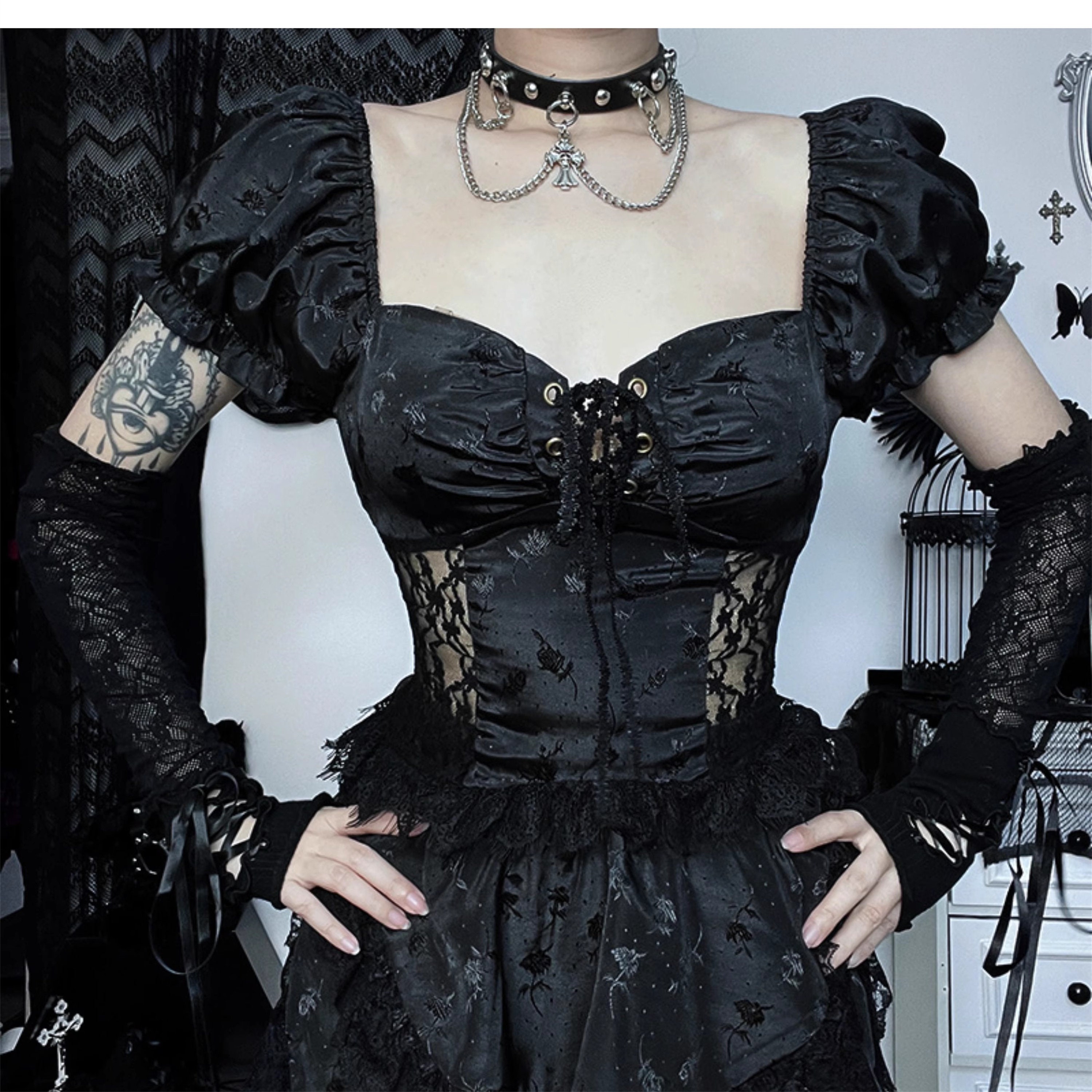 2-piece Set Gothic Black Top and Skirt Black Lace Dress - Etsy