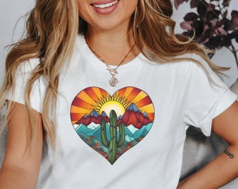 Vintage Retro Cactus Desert Shirt Mountain Landscape Scene Desert Sunrise Shirt Cactus Scene Shirt Granola Girl Aesthetic Top Outdoorsy Gift