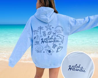 Aloha Hawaii Sweatshirt Hoodie, Hawaiian Hibiscus Sweater, Vacation Style Hooded Sweatshirt, Surf Hoodie for Hawai, Summer Surfing Girl Gift