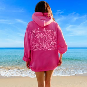 Aloha Hawaii Hoodie, Hawaiian Hooded Sweatshirt Aloha Sweatshirt Hawaii Vacation Gift Ocean Beach Hoodie Beachy Sweatshirt Hibiscus Flower