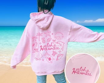 Aloha Hawaii Sweatshirt Hoodie, Hawaiian Hibiscus Sweater, Vacation Style Hooded Sweatshirt, Surf Hoodie for Hawai, Summer Surfing Girl Gift