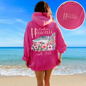 Aloha Hawaii Hoodie, Hawaiian Hooded Sweatshirt Hawaiian Hoodie Aloha Sweatshirt Hawaii Vacation Gift Ocean Beach Hoodie Hibiscus Flower Top