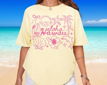 Aloha Hawaii Tshirt, The Aloha State Hawaii Summer Shirt, Hawaiian Tropical Island T, Hawaii Girls Trip T-shirt, Surf Girl Gift Vacation Tee