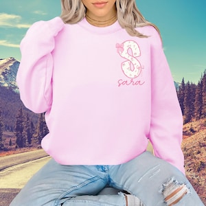 Customizable Coquette Monogram Sweatshirt, Personalized Name Monogrammed Sweatshirt Custom Letter Sweatshirt Initial Monogram Pocket Sweater