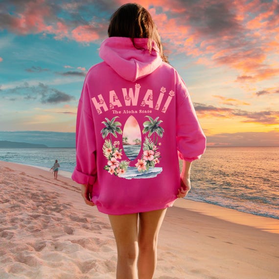 Aloha Hawaii Sweatshirt Hoodie, Beach Hibiscus Hoodie, Hawaii Vacation Style Hooded Sweatshirt, Tropical Island Hoodie Surf, Hawaiian Summer