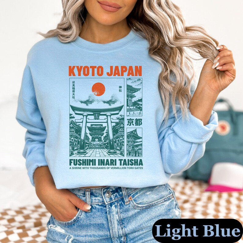 Kyoto Japan Sweatshirt, Japanese Long Sleeve Shirt Shrine Kawaii ...