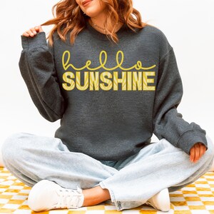 Hello Sunshine Sweatshirt, Long Sleeve Sunshine Shirt, Summer Lightweight Sweatshirt, Sunset Crewneck, Girls Trip Summer Gift, Beach Sweater Dark Heather