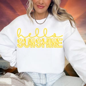 Hello Sunshine Sweatshirt, Long Sleeve Sunshine Shirt, Summer Lightweight Sweatshirt, Sunset Crewneck, Girls Trip Summer Gift, Beach Sweater White