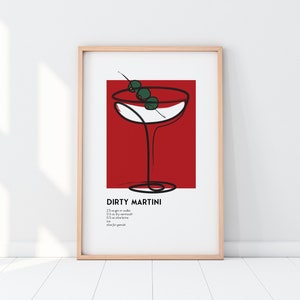 Dirty Martini Cocktail Poster | Signature Drink Bar Cart Print | Dry Martini Wall Art | Digital Download PRINTABLE Wall Art