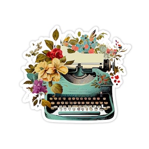 3&quot; Vinyl sticker, Floral Typewriter sticker, Water Bottle sticker, Laptop sticker, Waterproof and Scratchproof stickers