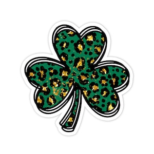 3&quot; Vinyl sticker, Faux Leopard Glitter Shamrock sticker, Evil Eye Sticker, Water Bottle sticker, Laptop sticker, Waterproof stickers