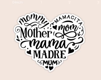 Mutter Mama Mama Madre Mom Herz Vinyl Aufkleber -Wasserdichter Laptop Aufkleber, Wasserflasche usw. (6,5 cm)