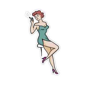 3&quot; Vinyl sticker, Smoker Vintage Pin-Up Girl sticker, Water Bottle sticker, Laptop sticker, Waterproof and Scratchproof stickers