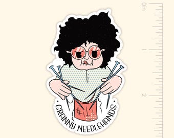Granny Needlehands Sticker, Crochet Sticker: Waterproof Vinyl Decal, Laptop, Water Bottle, etc. (2.5")