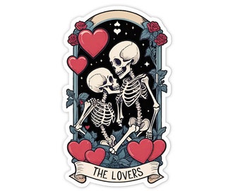 Skeleton Lover Tarot-Karten-Vinyl-Aufkleber - Wasserdichter Vinyl-Aufkleber, Laptop, Wasserflasche usw. (6,5 cm)