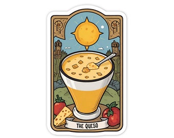 Adesivo de carta de tarô Queso, decalque de vinil à prova d'água, laptop, garrafa de água, etc. (2,5")