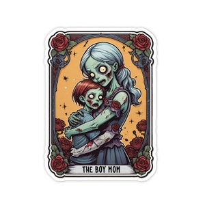 Adesivo de carta de tarô zumbi The Boy Mom, adesivo de carta de tarô de vinil de 3", adesivo de garrafa de água, adesivo de laptop, à prova d'água e anti-riscos