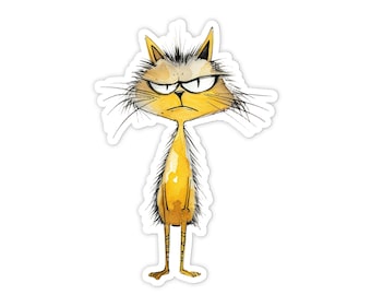 Sticker Angry Yellow Cat: waterdichte vinylsticker, laptop, bidon, enz. (2,5")