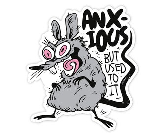 Anxious Rat Vinyl Sticker: Waterproof Vinyl Decal, Laptop, Water Bottle, etc. (2.5")